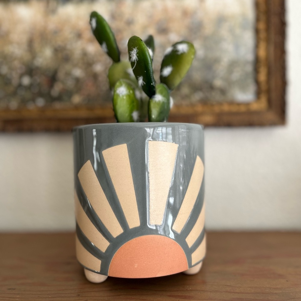 Sunburst Gray Ceramic Planter - Picture 6 of 6